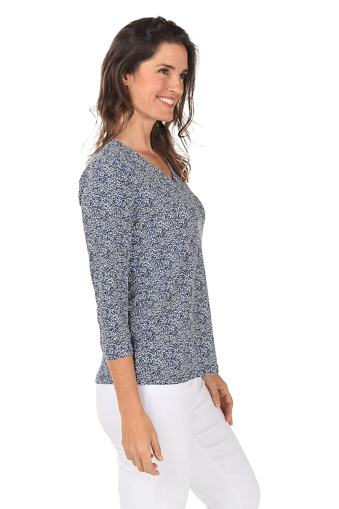 Ditsy Leopard UPF50  V-Neck Top