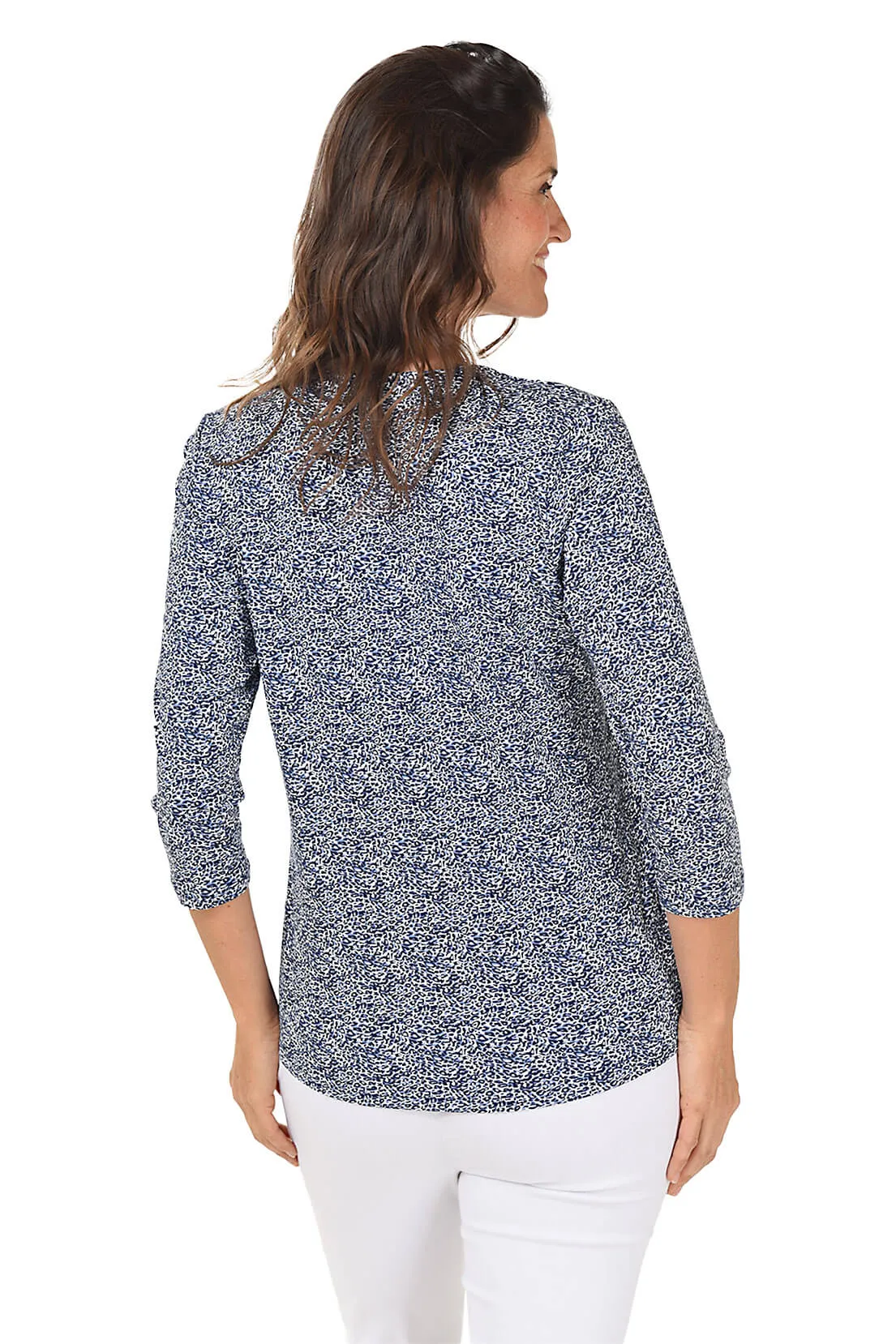 Ditsy Leopard UPF50  V-Neck Top