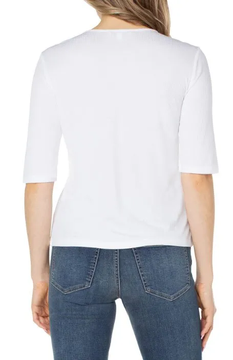 Double Layer V-Neck 1/2 Sleeve Rib Knit Top - SALE