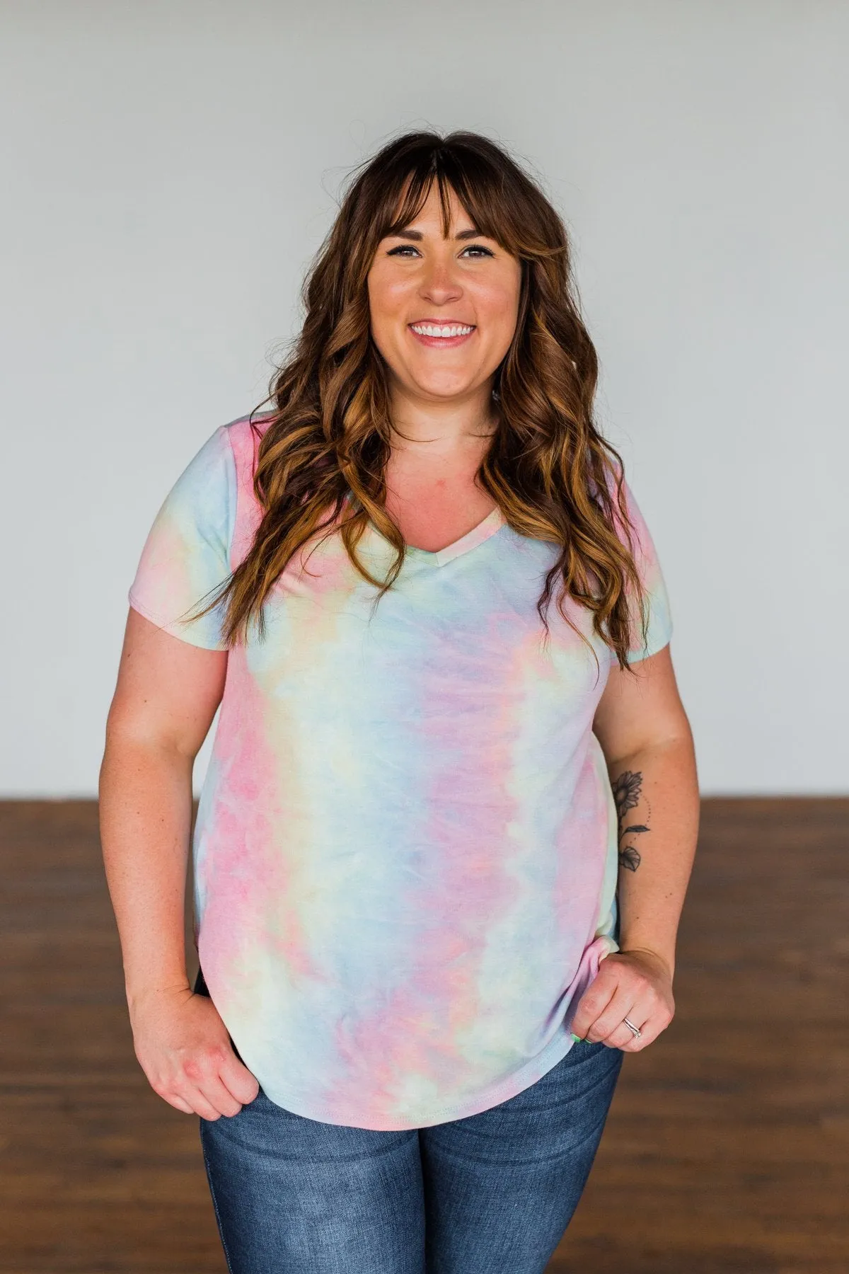 Draw Me Closer Tie Dye V-Neck Top- Pink Multi-Color
