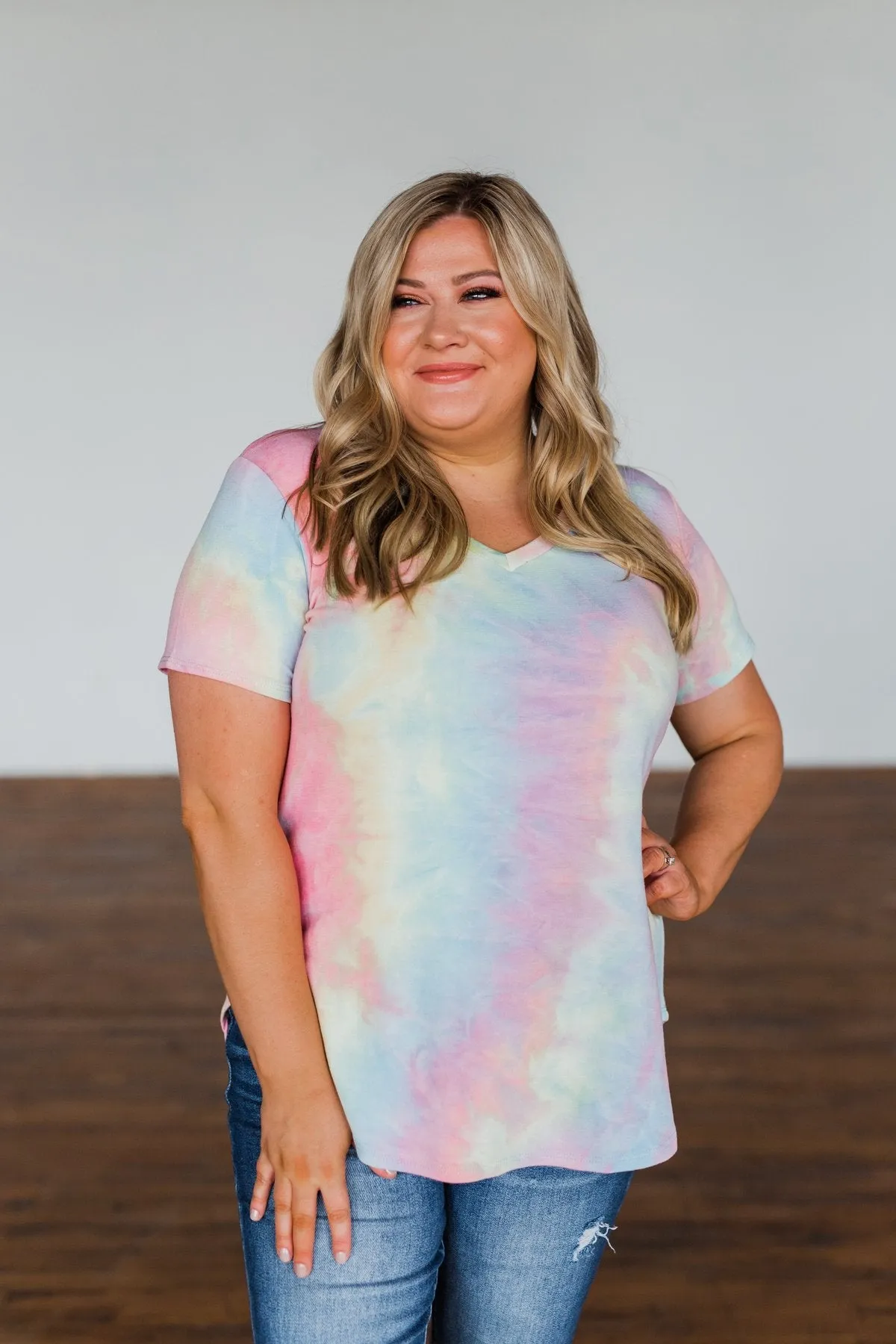 Draw Me Closer Tie Dye V-Neck Top- Pink Multi-Color