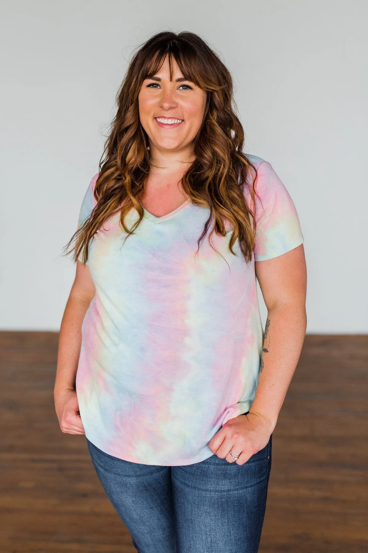 Draw Me Closer Tie Dye V-Neck Top- Pink Multi-Color