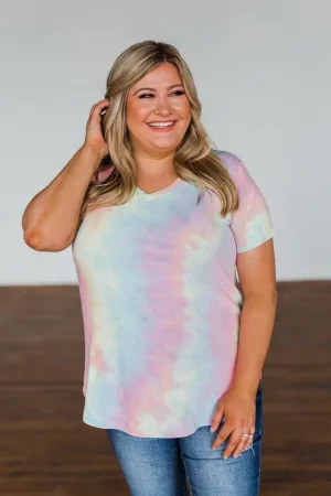 Draw Me Closer Tie Dye V-Neck Top- Pink Multi-Color