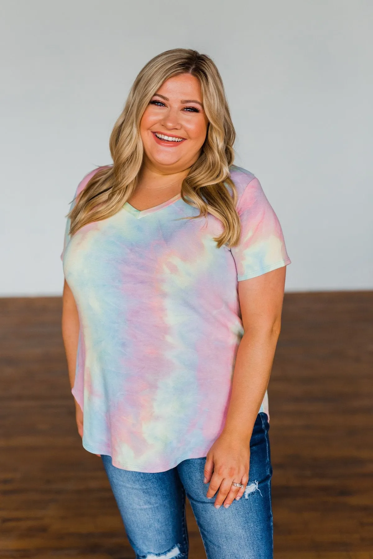 Draw Me Closer Tie Dye V-Neck Top- Pink Multi-Color