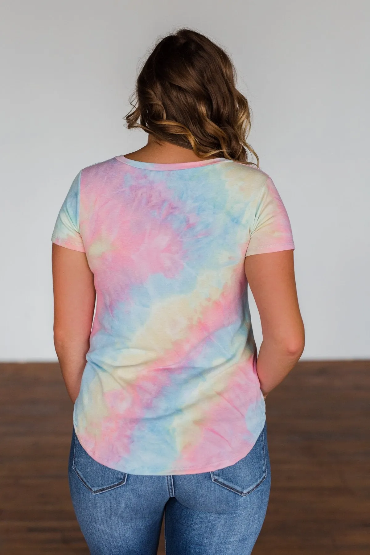 Draw Me Closer Tie Dye V-Neck Top- Pink Multi-Color