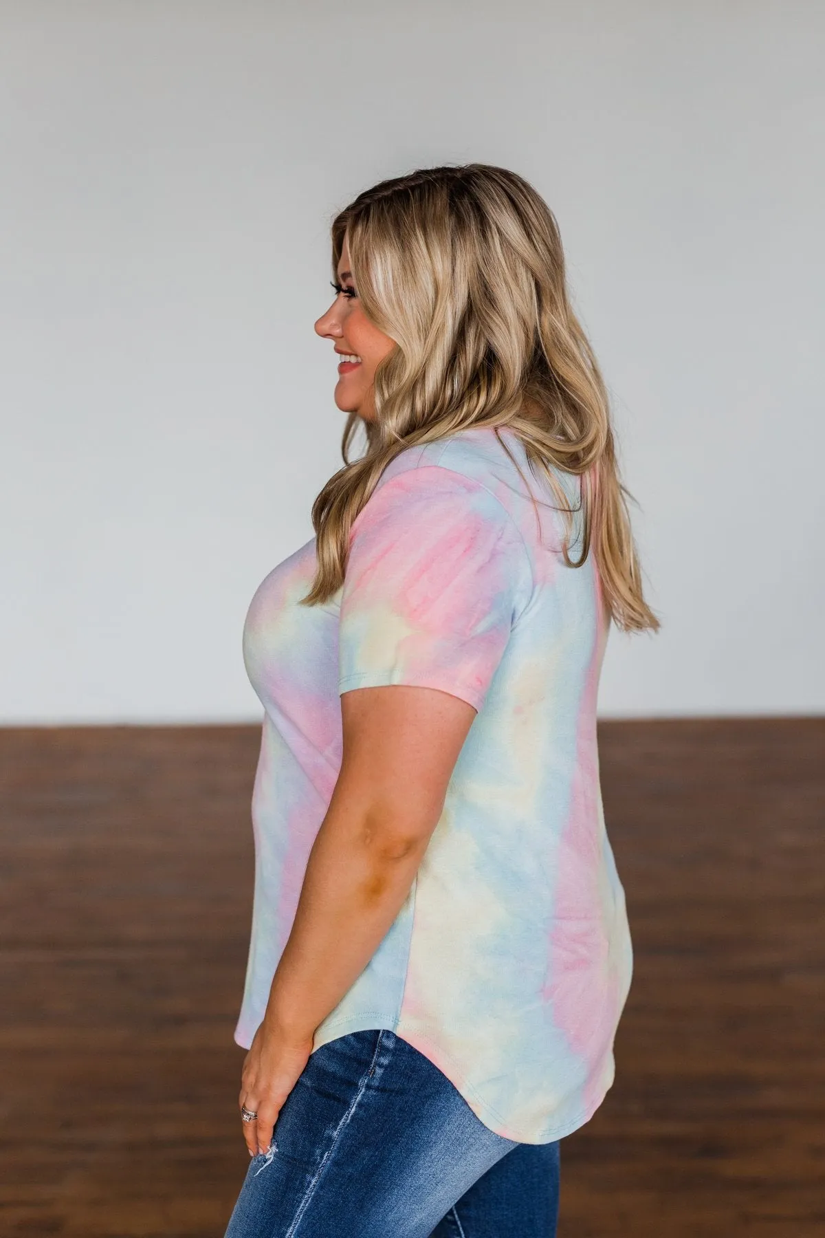 Draw Me Closer Tie Dye V-Neck Top- Pink Multi-Color