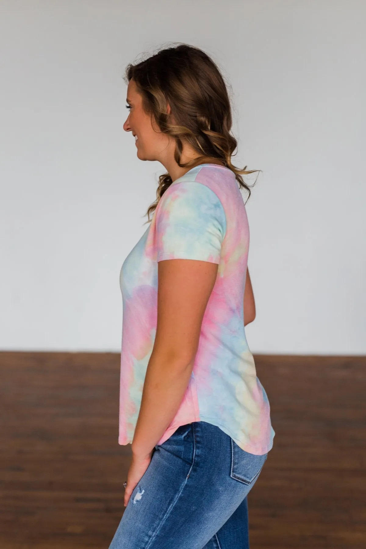 Draw Me Closer Tie Dye V-Neck Top- Pink Multi-Color