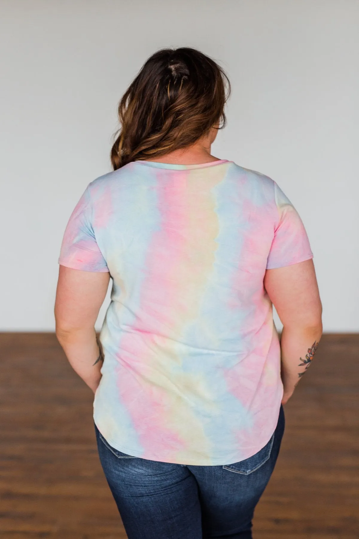 Draw Me Closer Tie Dye V-Neck Top- Pink Multi-Color