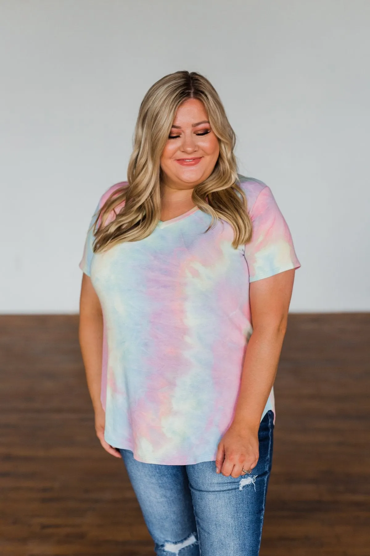 Draw Me Closer Tie Dye V-Neck Top- Pink Multi-Color