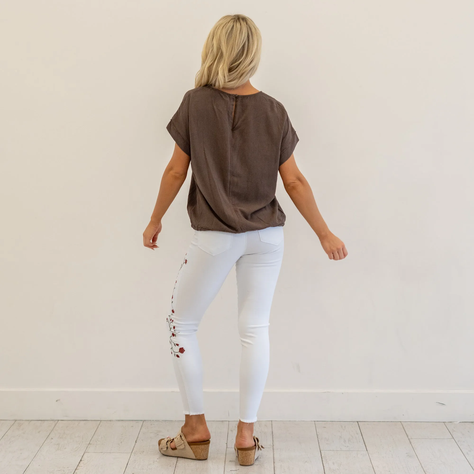 Drawstring Hem Round Neck Short Sleeve T-Shirt