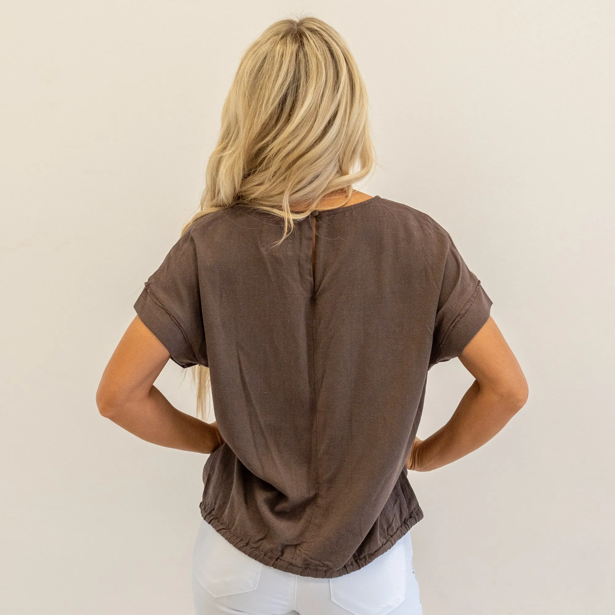 Drawstring Hem Round Neck Short Sleeve T-Shirt