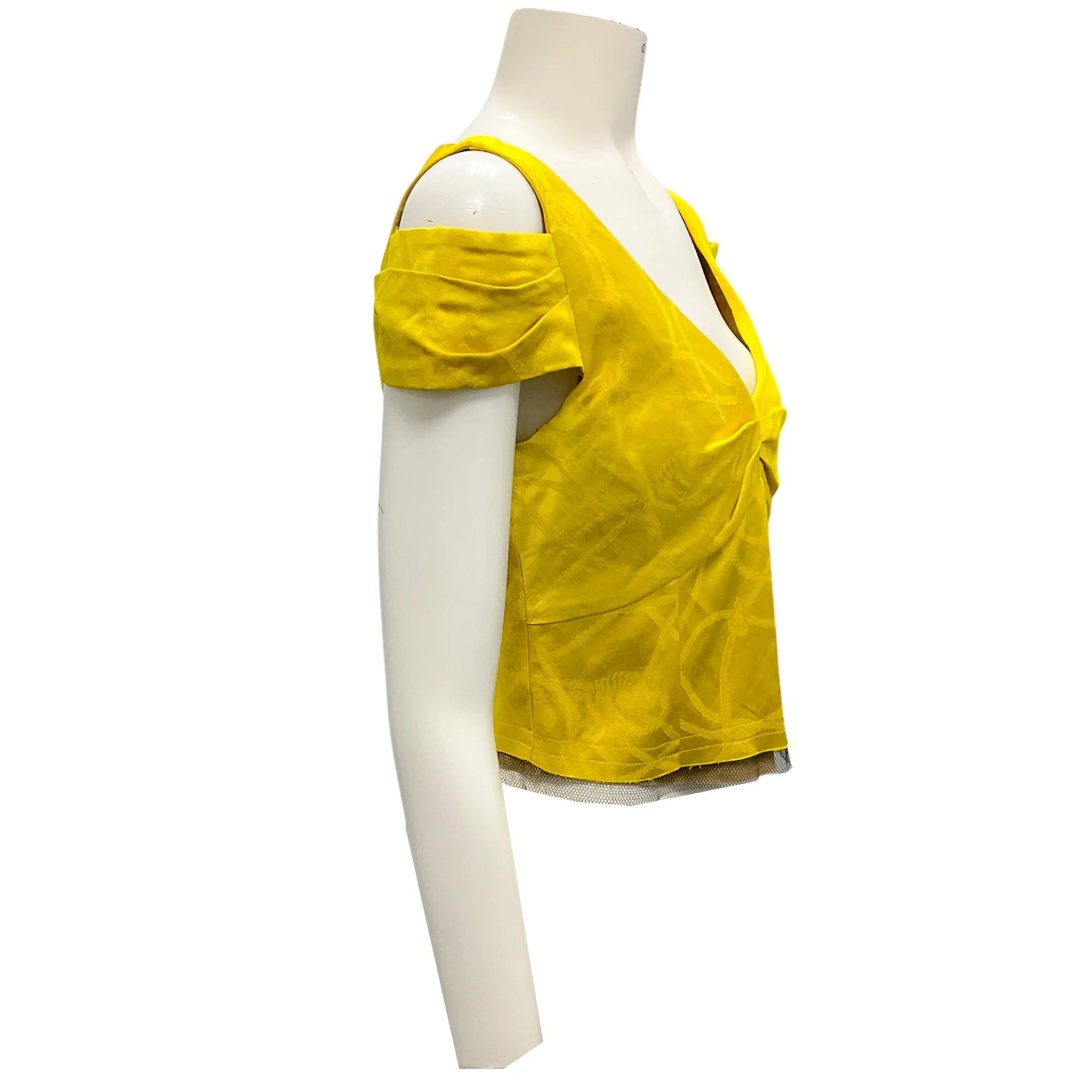 Dries Van Noten Yellow Cold Shoulder Jacquard Chaney Top