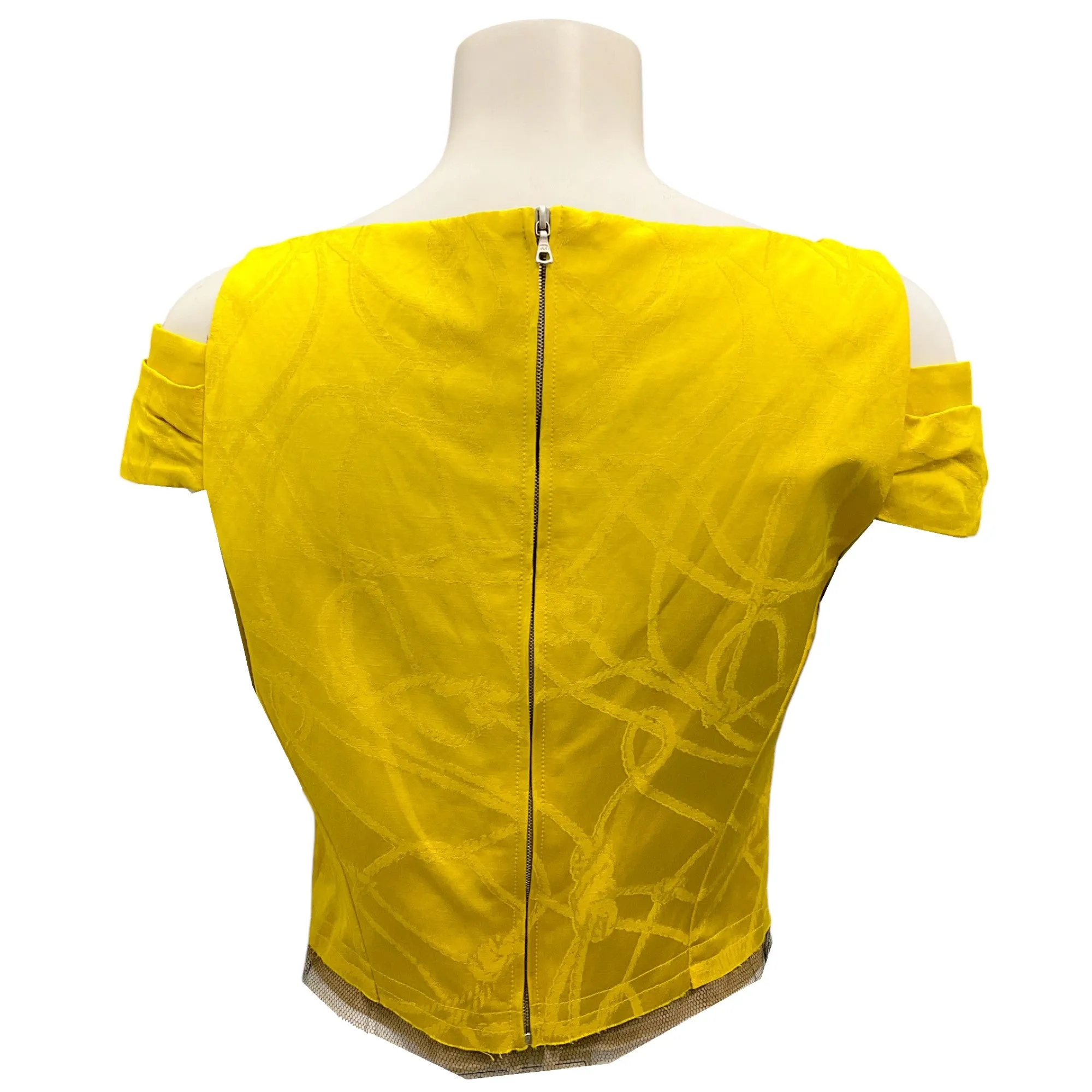 Dries Van Noten Yellow Cold Shoulder Jacquard Chaney Top