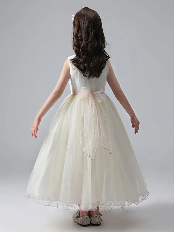 Ecru White Jewel Neck Princess Dress Beaded Embroidered Formal Kids Pageant dresses