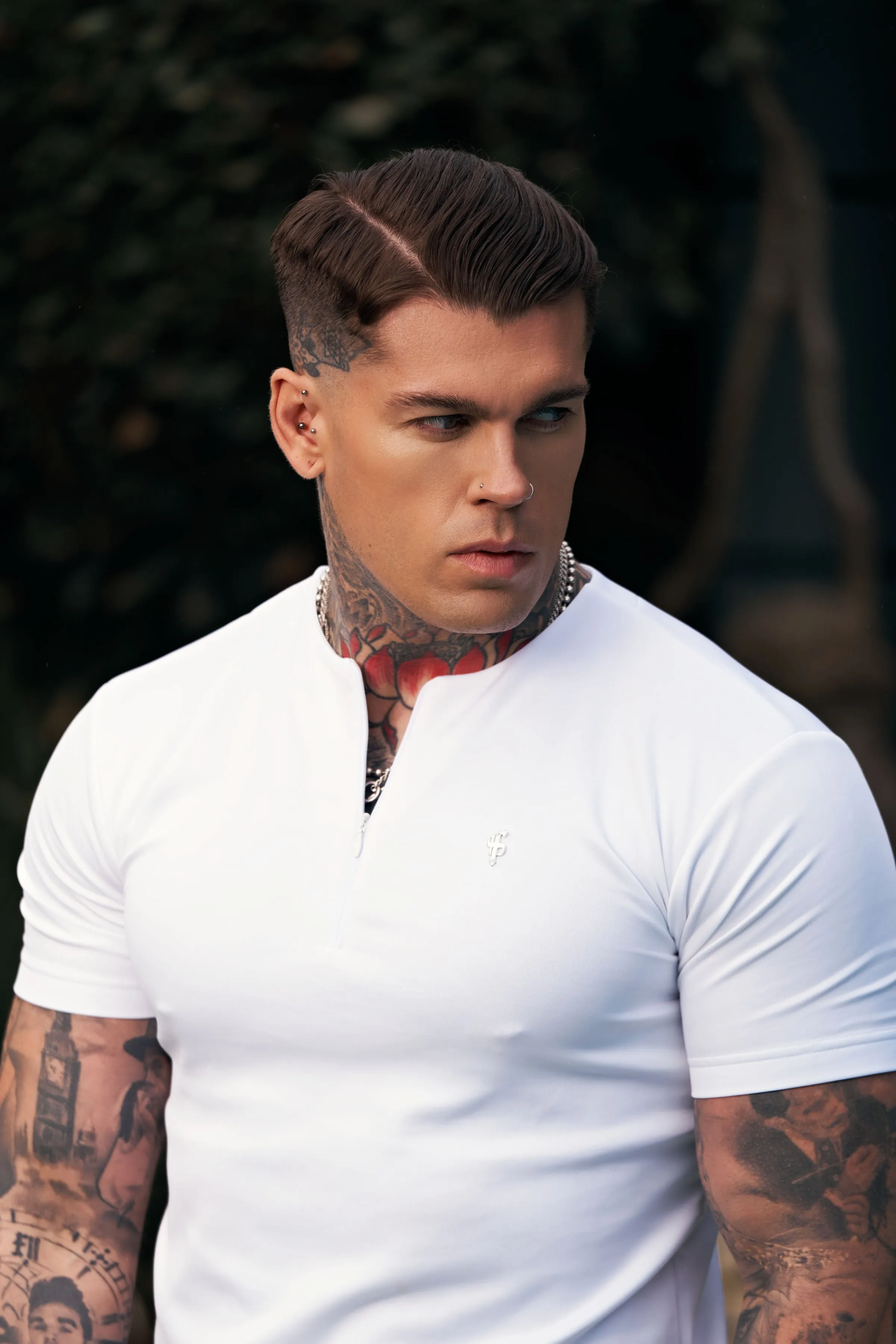 Father Sons Scuba White / Silver Crew T Shirt With Zip Detail Short Sleeve - FSH1035