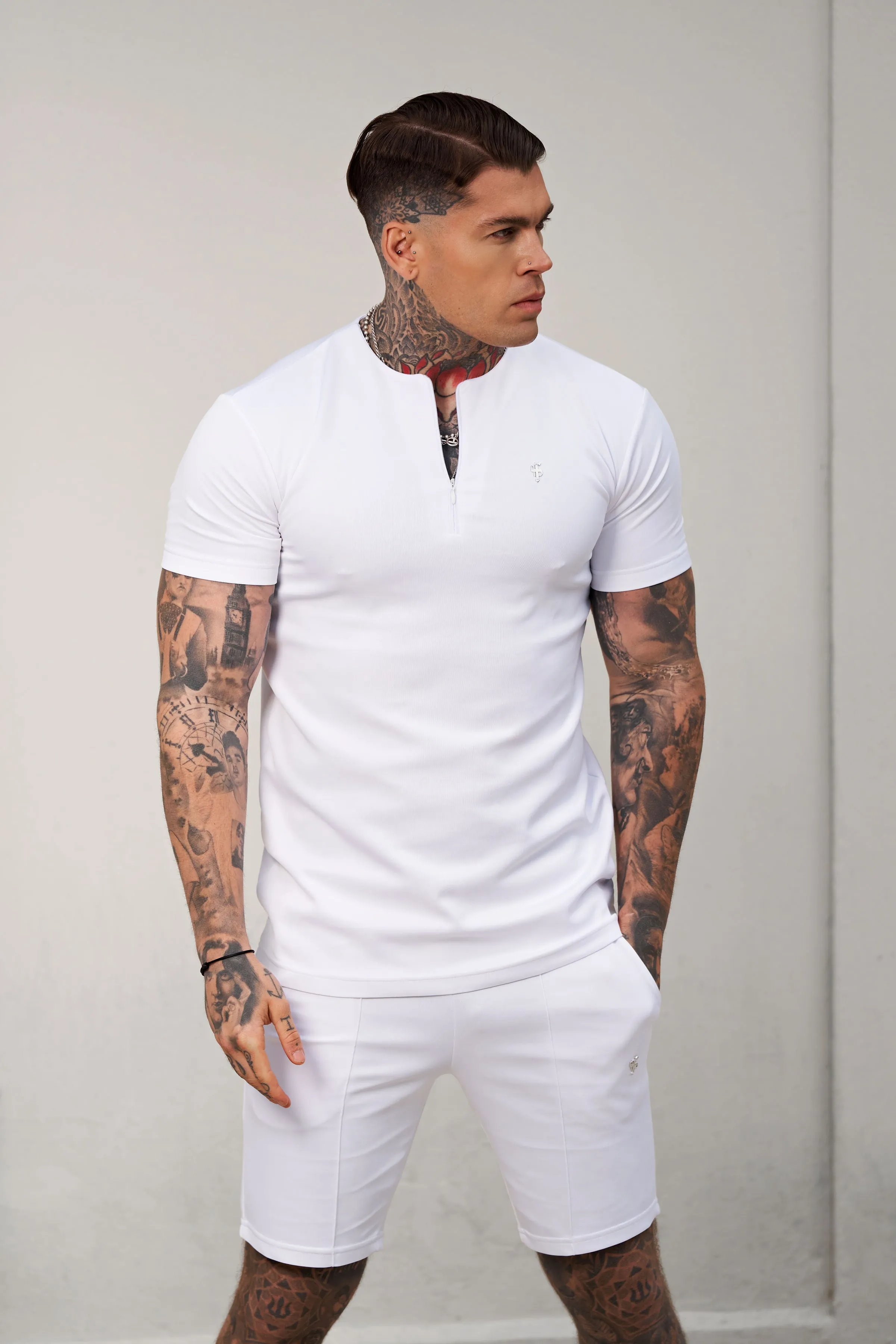 Father Sons Scuba White / Silver Crew T Shirt With Zip Detail Short Sleeve - FSH1035
