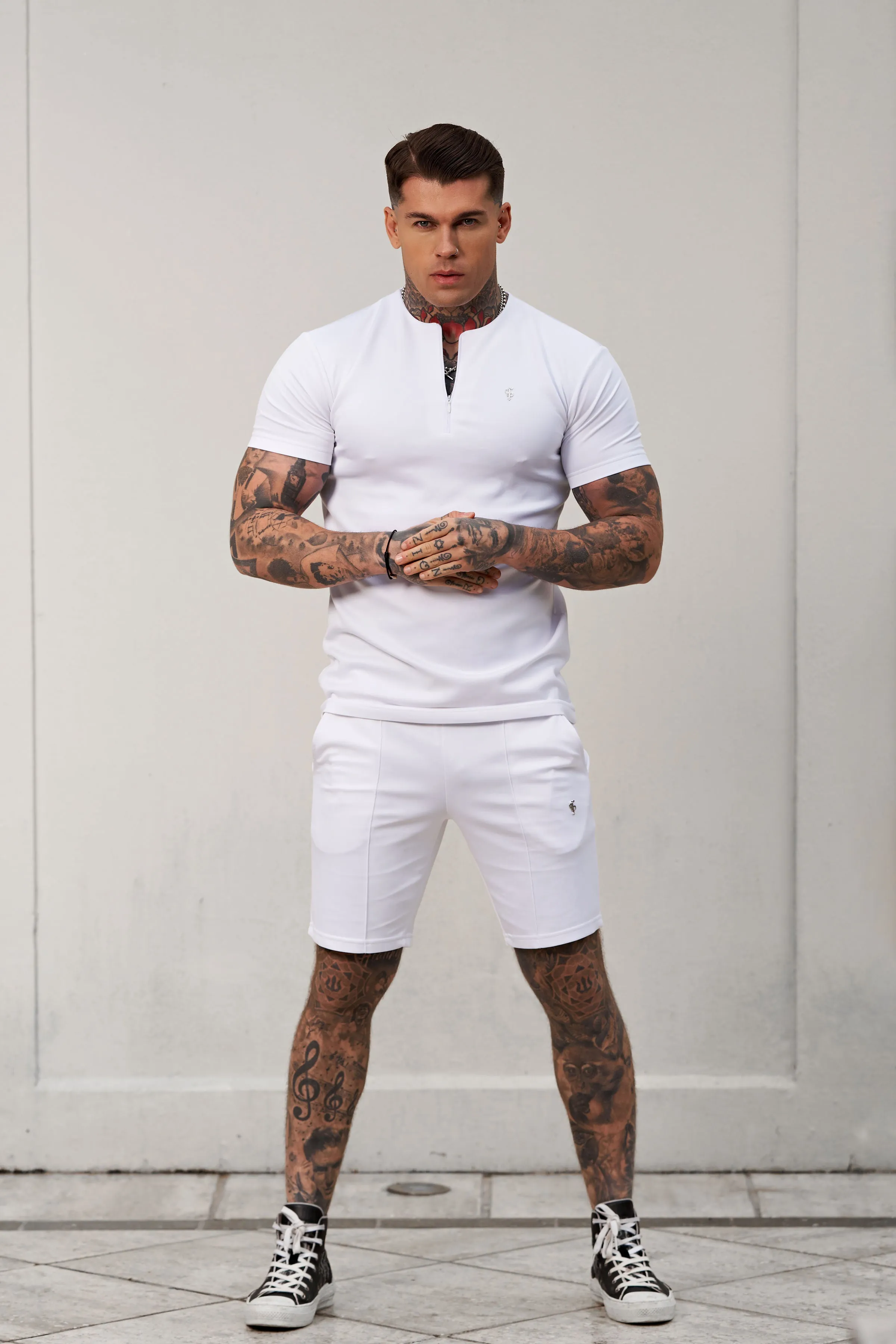 Father Sons Scuba White / Silver Crew T Shirt With Zip Detail Short Sleeve - FSH1035