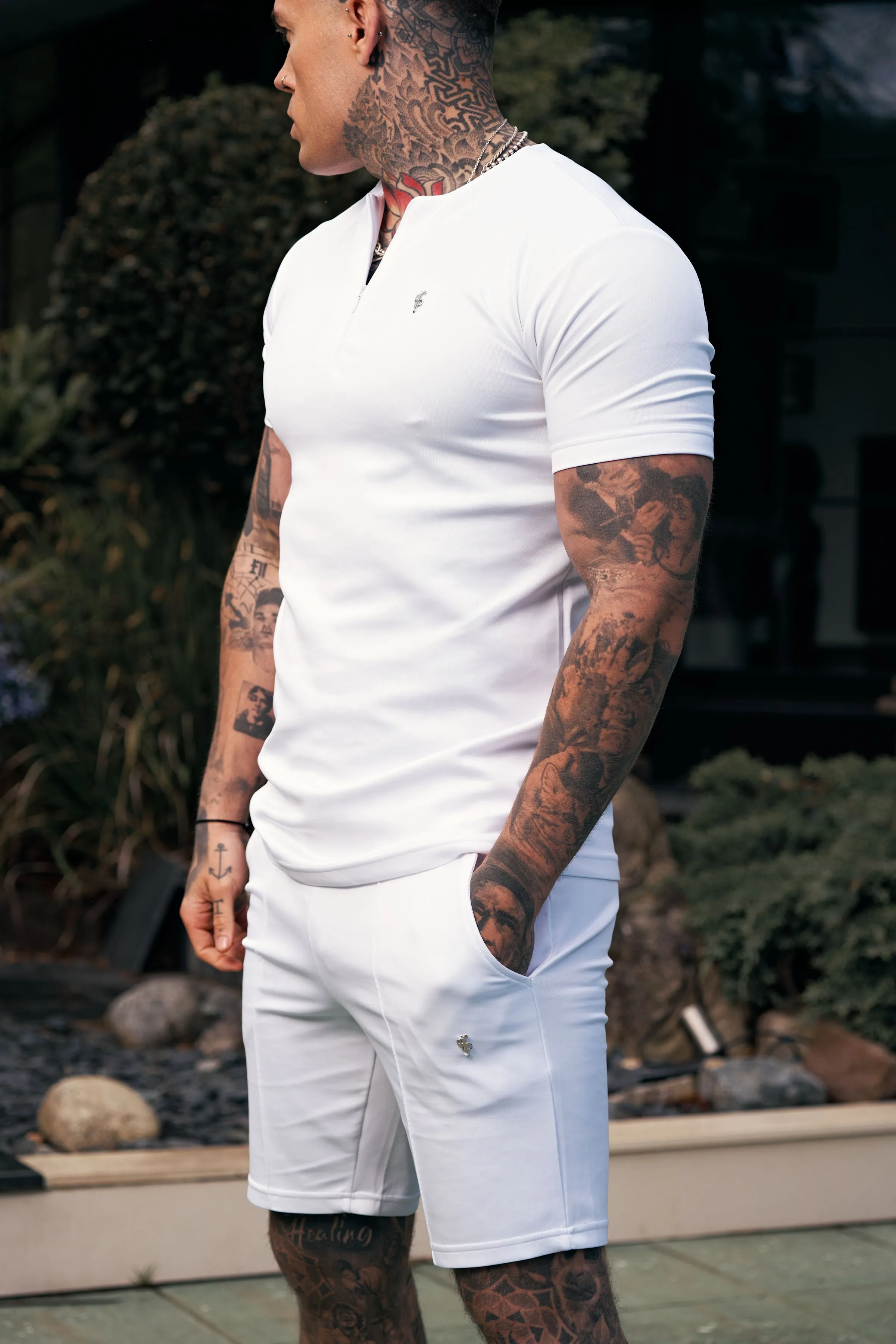 Father Sons Scuba White / Silver Crew T Shirt With Zip Detail Short Sleeve - FSH1035