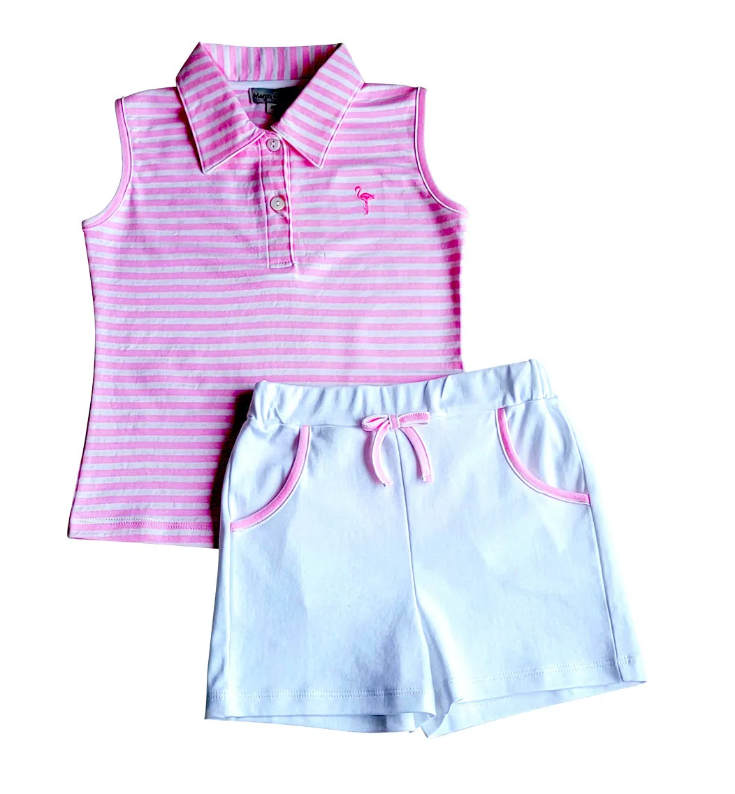 Flamingo Pink Girl's top & short set Pima Cotton