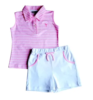 Flamingo Pink Girl's top & short set Pima Cotton