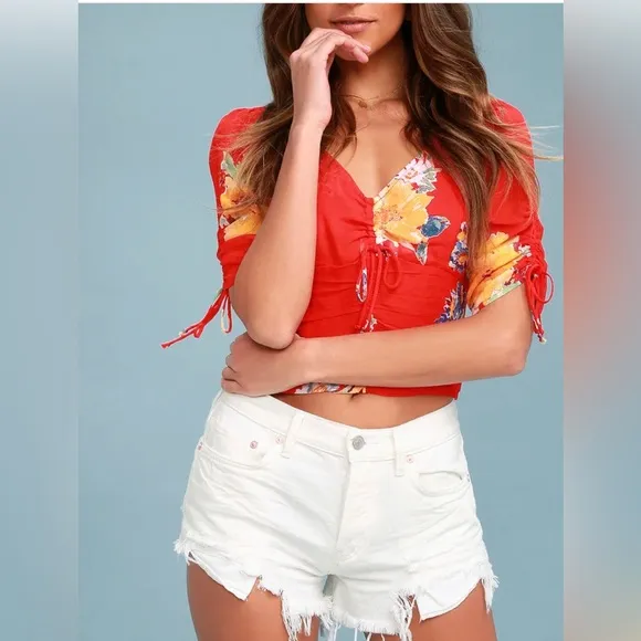 Free People Loving Good Vibrations Cut-Off Distressed Denim Short,Size-29,(US)-8