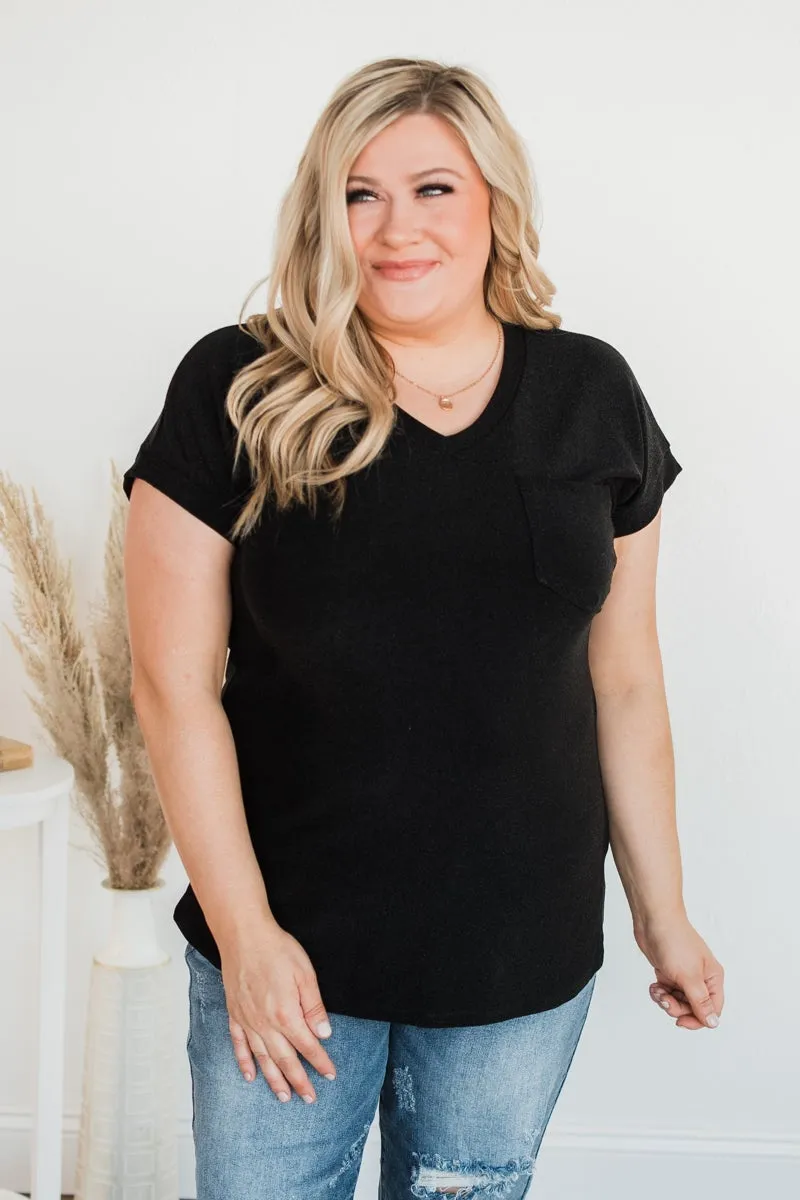 Free To Shine V-Neck Pocket Top- Black