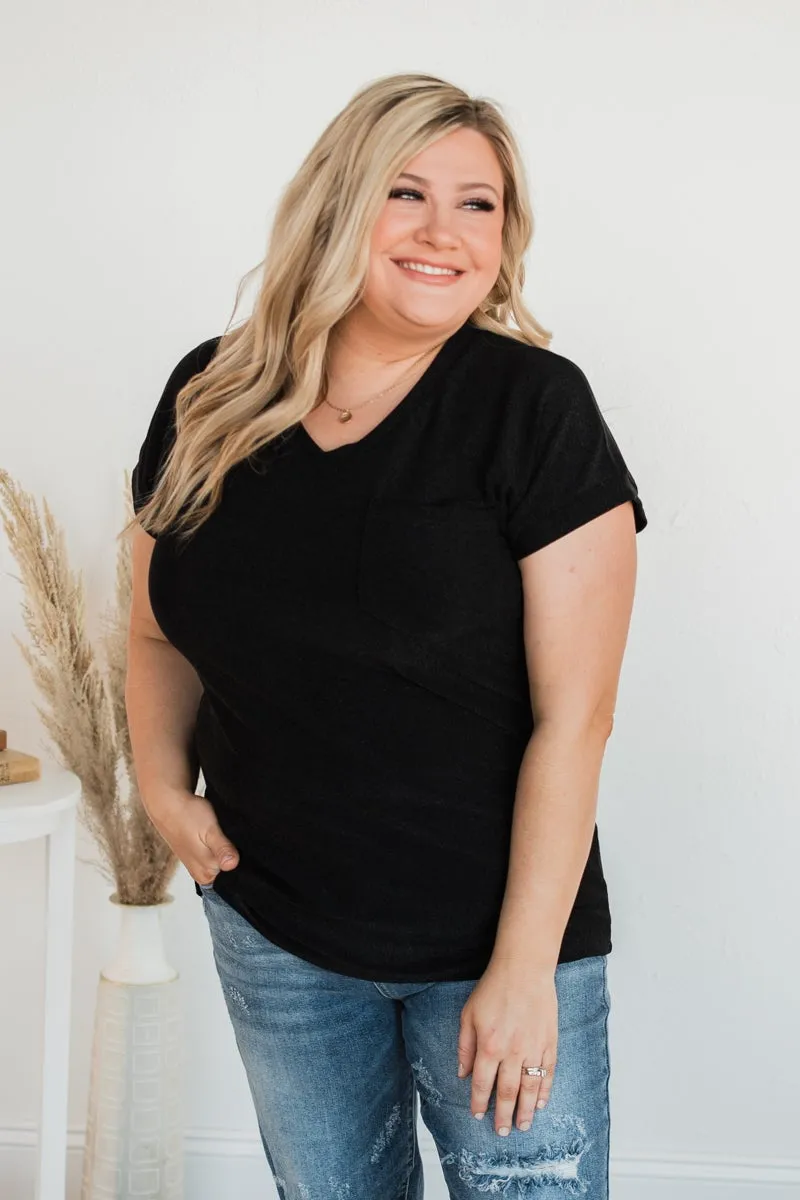 Free To Shine V-Neck Pocket Top- Black