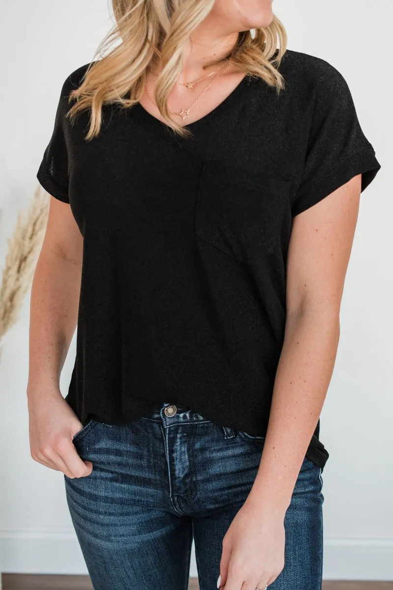 Free To Shine V-Neck Pocket Top- Black