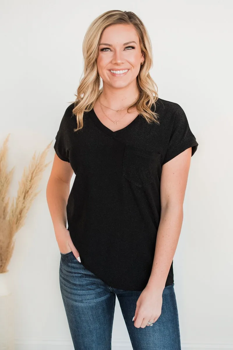 Free To Shine V-Neck Pocket Top- Black