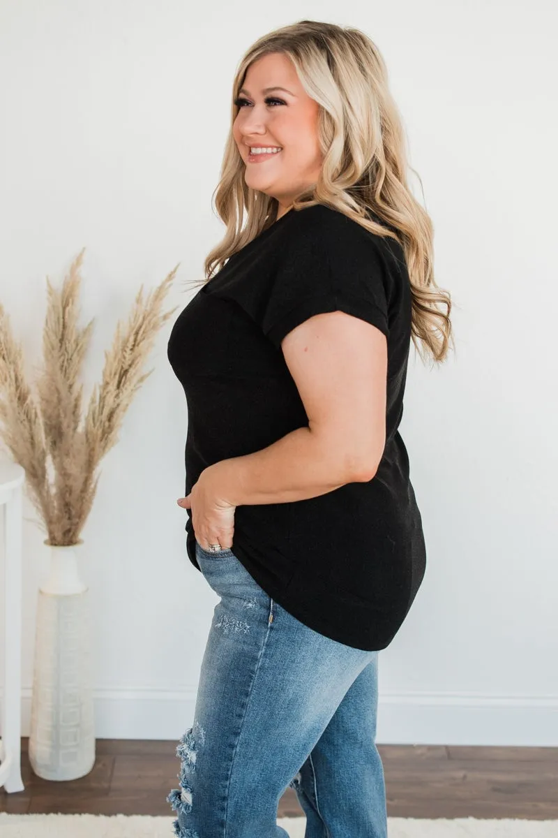 Free To Shine V-Neck Pocket Top- Black