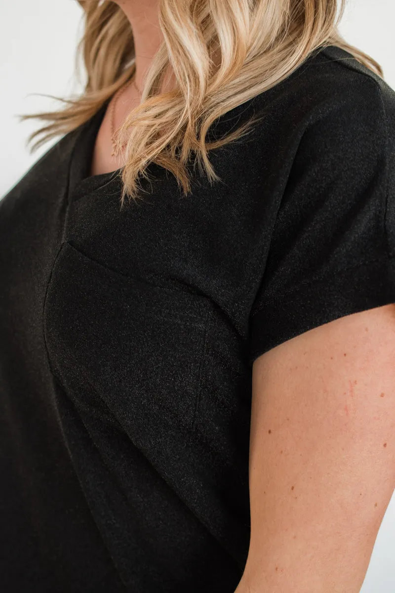 Free To Shine V-Neck Pocket Top- Black