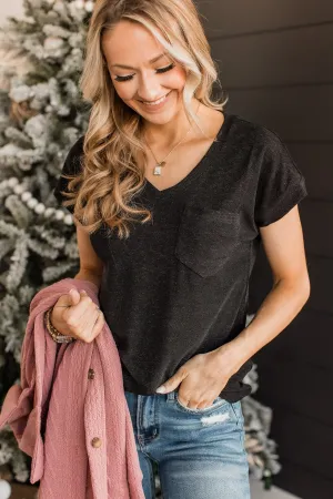 Free To Shine V-Neck Pocket Top- Black