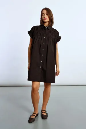 Gathered Shirt Dress (Black)