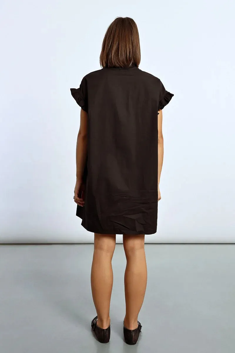 Gathered Shirt Dress (Black)