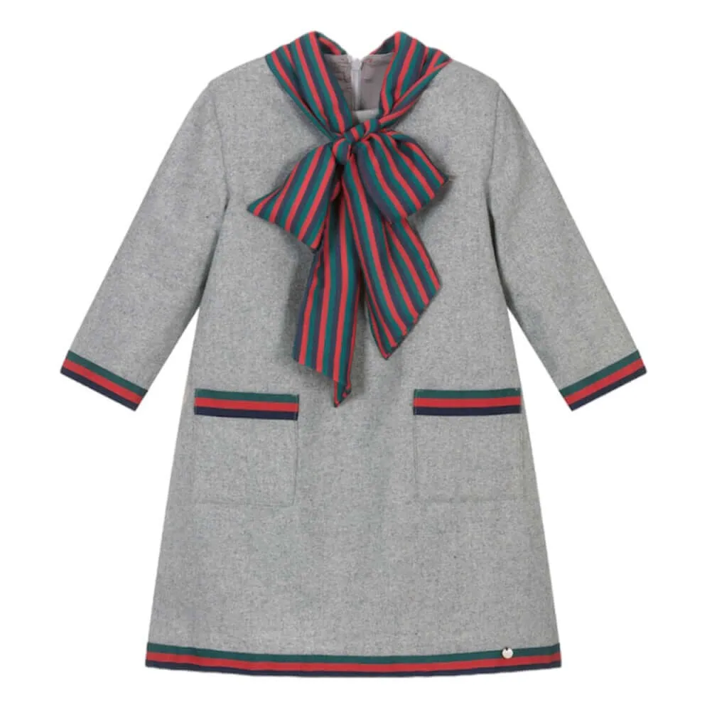 Girls Grey Bow Collar Dress