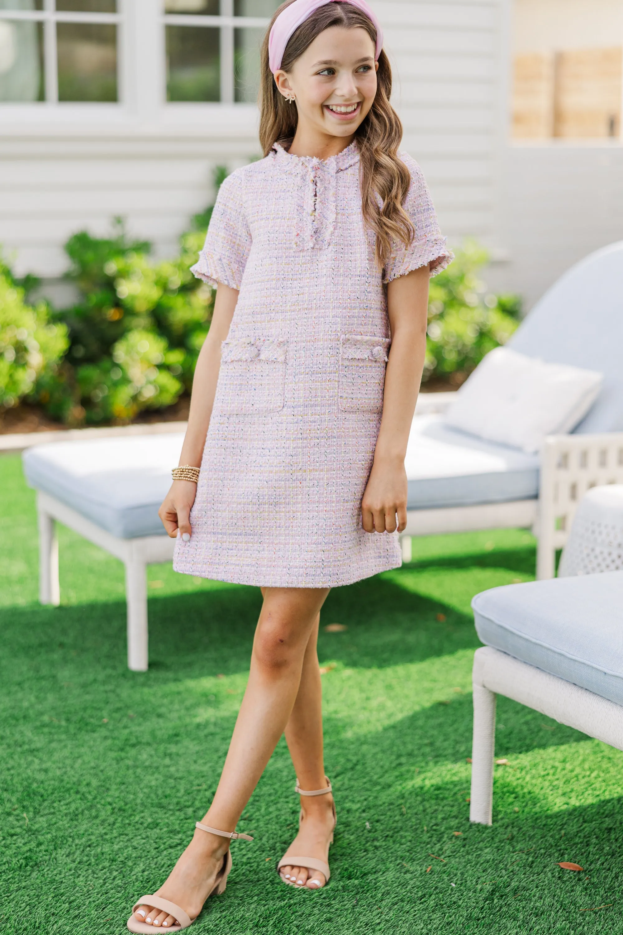 Girls: The Dorothy Pink Tweed Fringe Dress