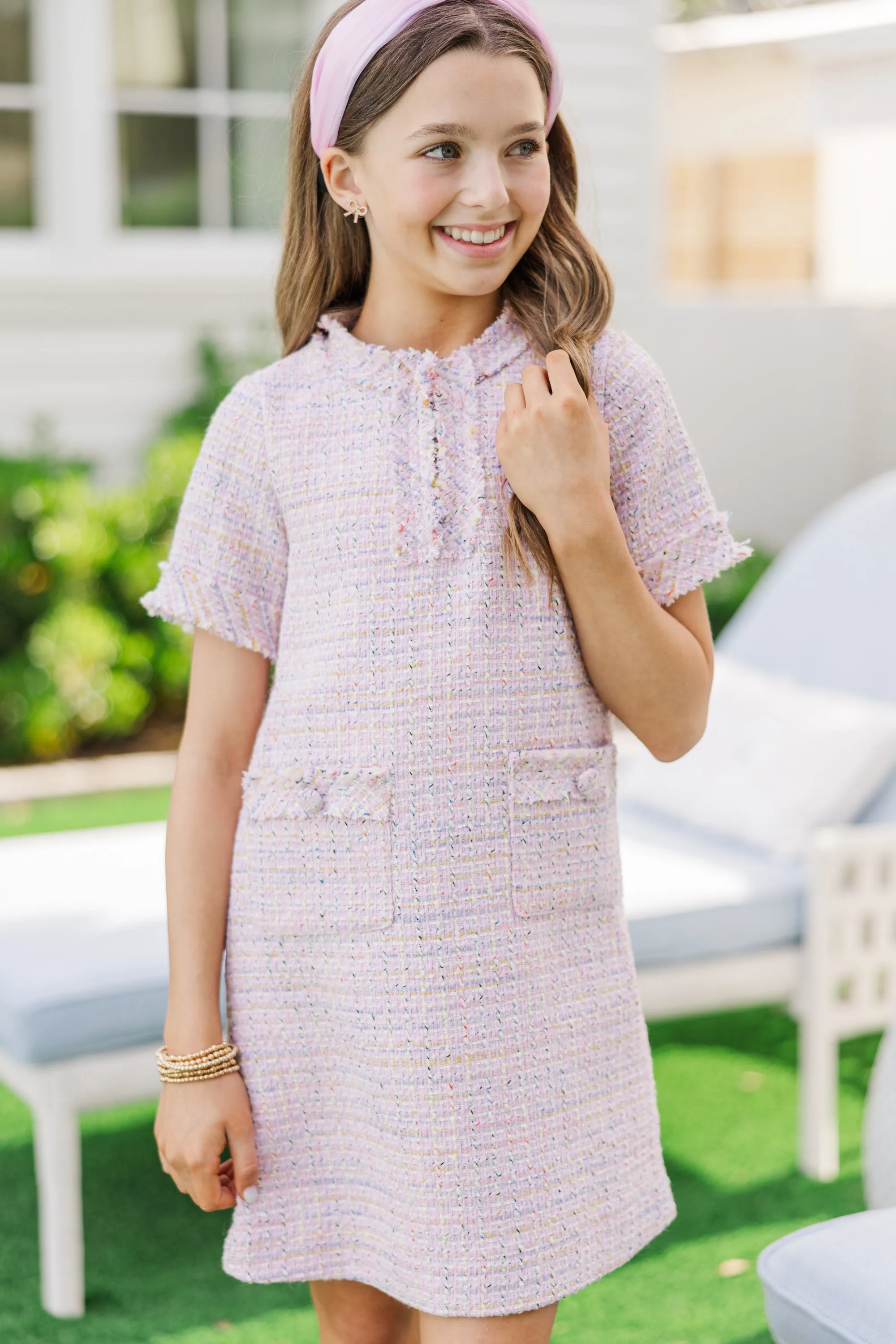 Girls: The Dorothy Pink Tweed Fringe Dress