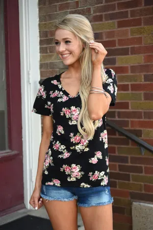 Go To Floral V-Neck ~ Black