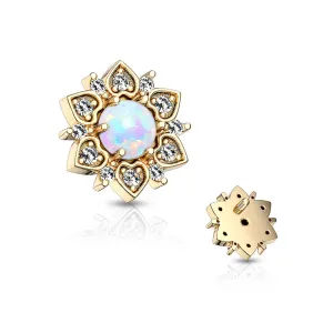 Golden Fire Opal Flower Love Sparkle Dermal Anchor Top