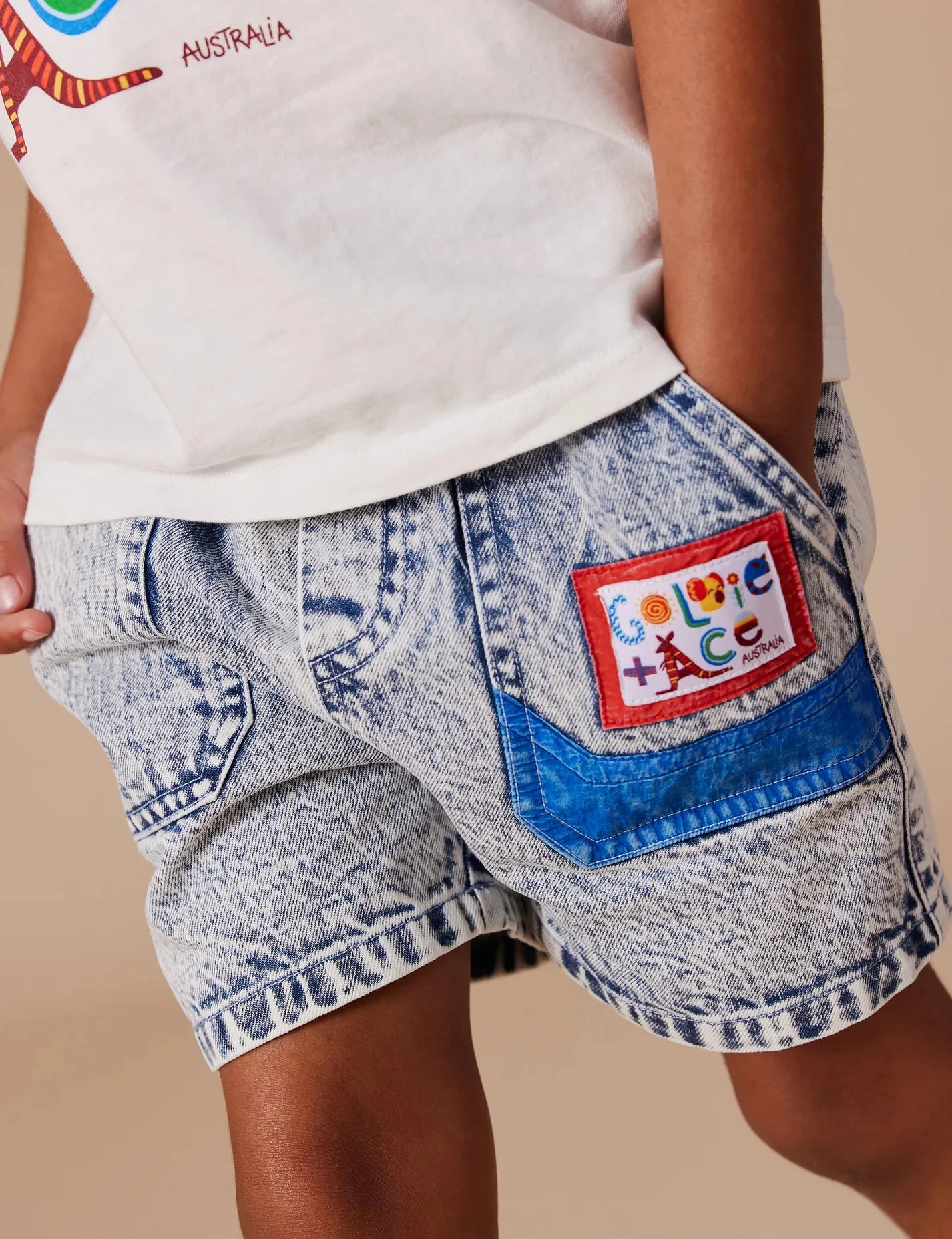 GOLDIE & ACE NOAH COLOUR POP CARGO DENIM SHORTS
