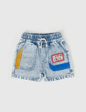 GOLDIE & ACE NOAH COLOUR POP CARGO DENIM SHORTS