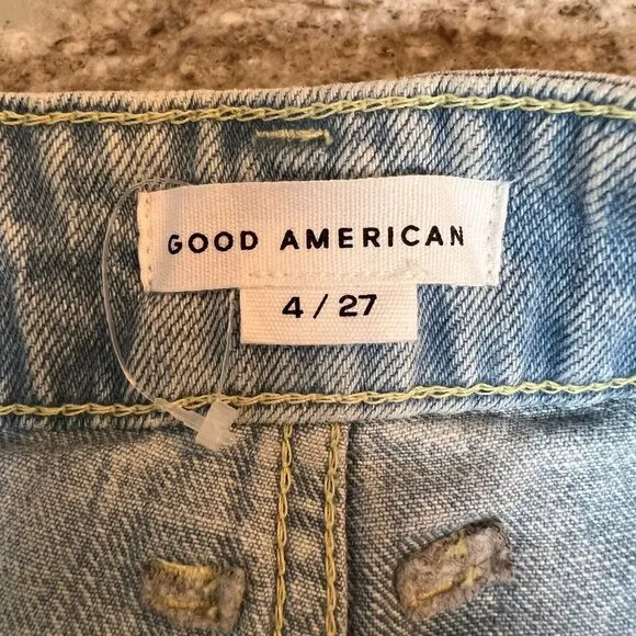 Good American Shorts Womens Size 4/27 NWOT button fly high rise frayed hem jean