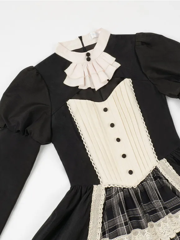 Gothic Lolita Dresses Bows Ruffles Plaid Black Black