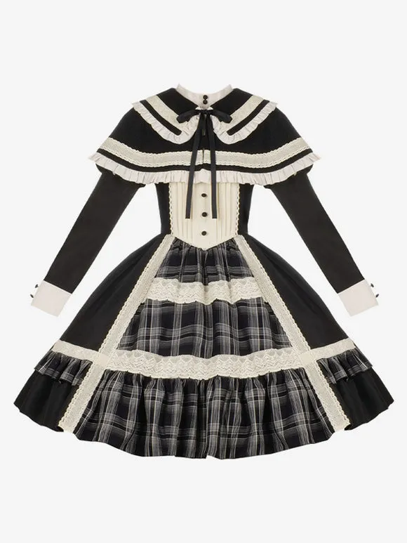 Gothic Lolita Dresses Bows Ruffles Plaid Black Black