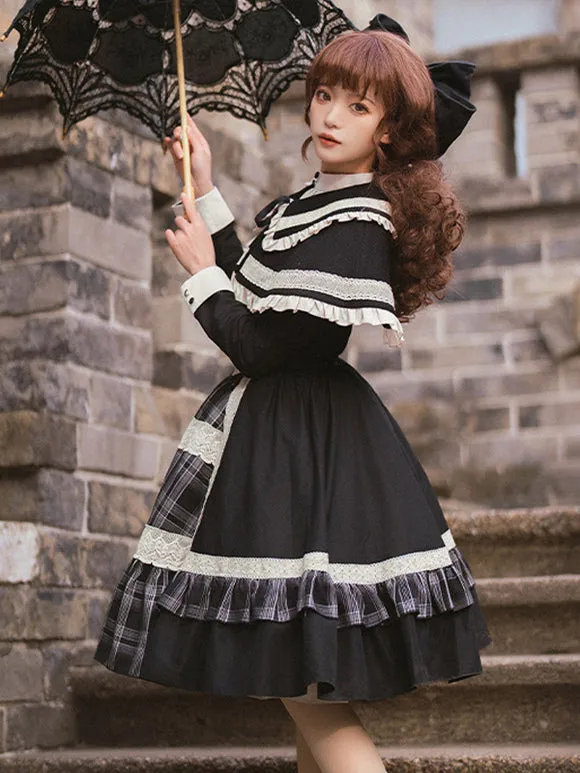 Gothic Lolita Dresses Bows Ruffles Plaid Black Black