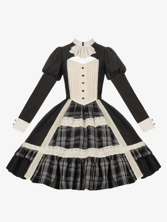 Gothic Lolita Dresses Bows Ruffles Plaid Black Black
