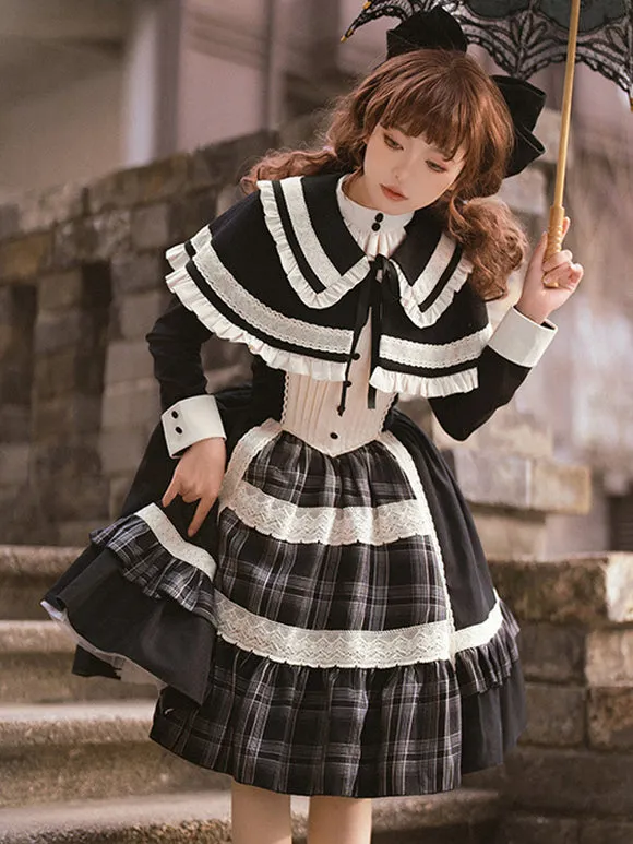 Gothic Lolita Dresses Bows Ruffles Plaid Black Black