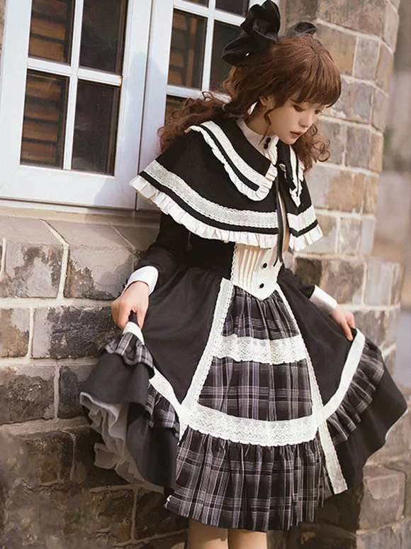 Gothic Lolita Dresses Bows Ruffles Plaid Black Black