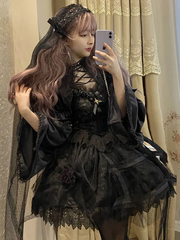 Gothic Lolita Dresses Lace Sleeveless Black Lolita Jumper Skirt