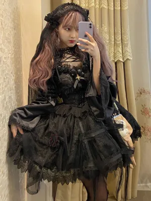 Gothic Lolita Dresses Lace Sleeveless Black Lolita Jumper Skirt